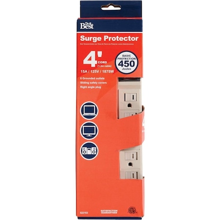 All-Source Outlet Strip, Surge, 4 ft., Tan LTS-6HS/A14
